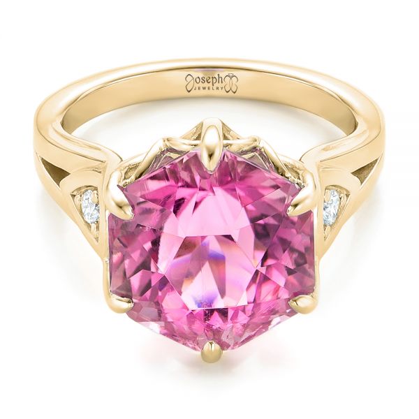 18k Yellow Gold 18k Yellow Gold Custom Pink Tourmaline And Diamond Anniversary Ring - Flat View -  102316