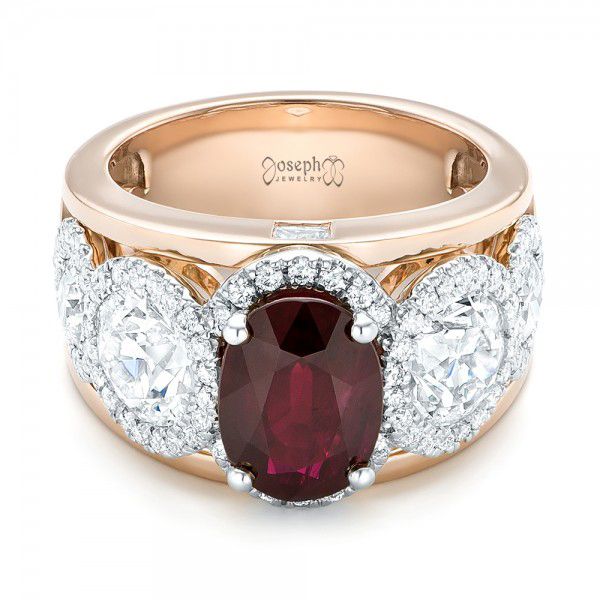 14k Rose Gold And 14K Gold Custom Ruby And Diamond Fashion Ring - Flat View -  102883