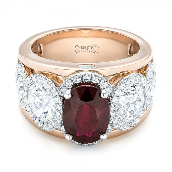 14k Rose Gold And 14K Gold Custom Ruby And Diamond Fashion Ring - Flat View -  102883