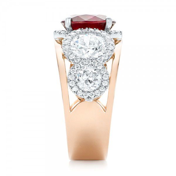 14k Rose Gold And 14K Gold Custom Ruby And Diamond Fashion Ring - Side View -  102883
