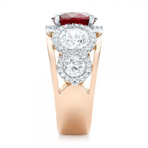 14k Rose Gold And Platinum 14k Rose Gold And Platinum Custom Ruby And Diamond Fashion Ring - Side View -  102883