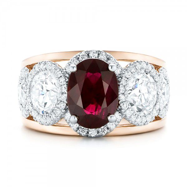 18k Rose Gold And Platinum 18k Rose Gold And Platinum Custom Ruby And Diamond Fashion Ring - Top View -  102883