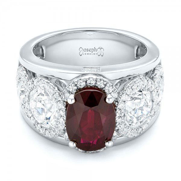 18k White Gold And Platinum 18k White Gold And Platinum Custom Ruby And Diamond Fashion Ring - Flat View -  102883