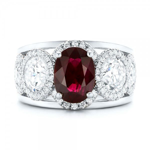 14k White Gold And 18K Gold 14k White Gold And 18K Gold Custom Ruby And Diamond Fashion Ring - Top View -  102883