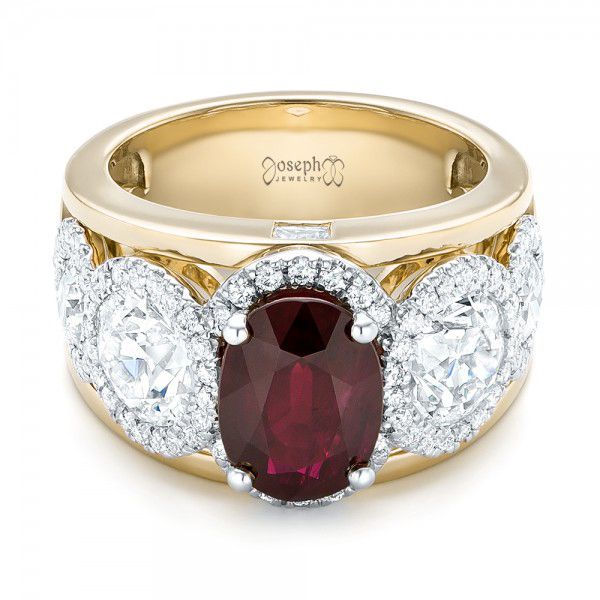 14k Yellow Gold And Platinum 14k Yellow Gold And Platinum Custom Ruby And Diamond Fashion Ring - Flat View -  102883