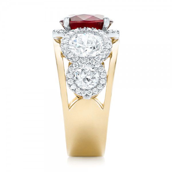 14k Yellow Gold And Platinum 14k Yellow Gold And Platinum Custom Ruby And Diamond Fashion Ring - Side View -  102883