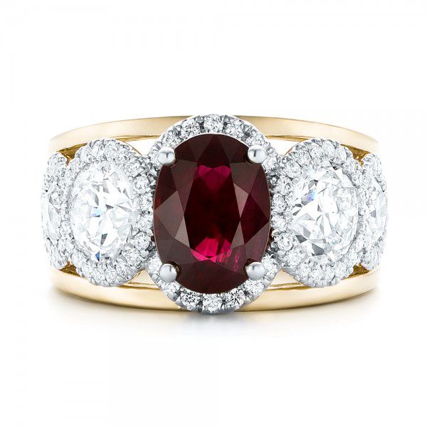 18k Yellow Gold And Platinum 18k Yellow Gold And Platinum Custom Ruby And Diamond Fashion Ring - Top View -  102883