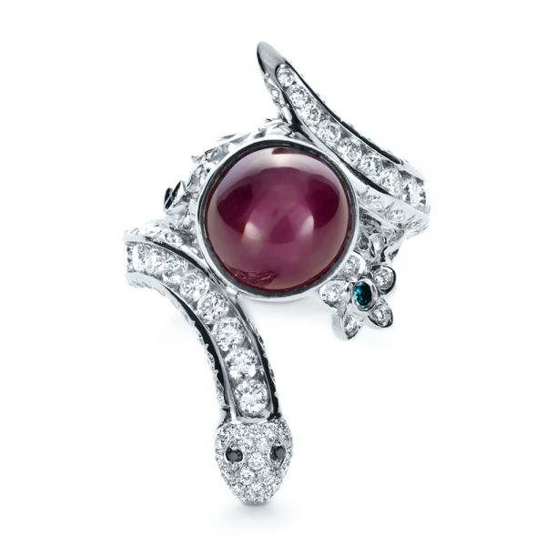 14k White Gold 14k White Gold Custom Ruby And Diamond Snake Ring - Top View -  1139