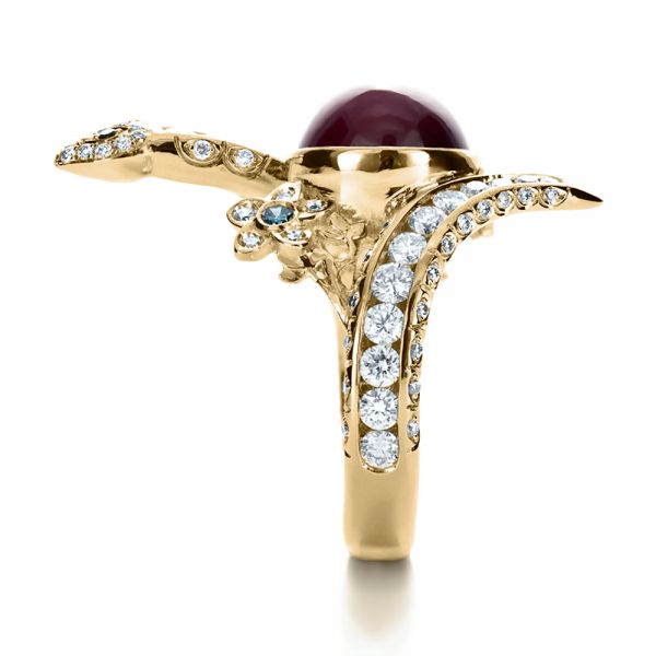 14k Yellow Gold 14k Yellow Gold Custom Ruby And Diamond Snake Ring - Side View - 1139
