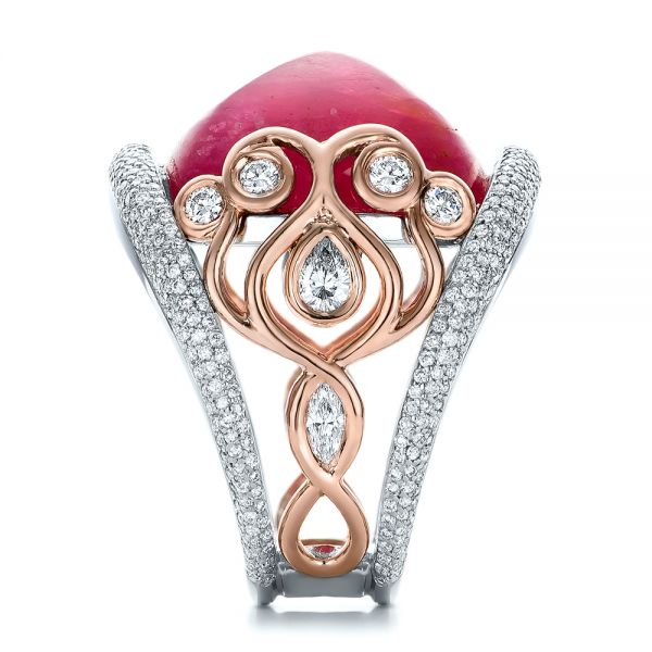 14K Gold And 14k Rose Gold Custom Spinel And Pave Diamond Anniversary Ring - Side View - 102081