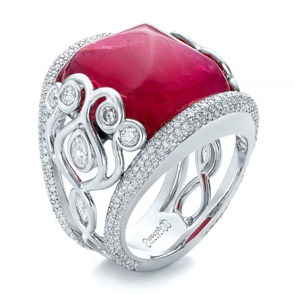  Platinum And Platinum Platinum And Platinum Custom Spinel And Pave Diamond Anniversary Ring - Three-Quarter View -  102081