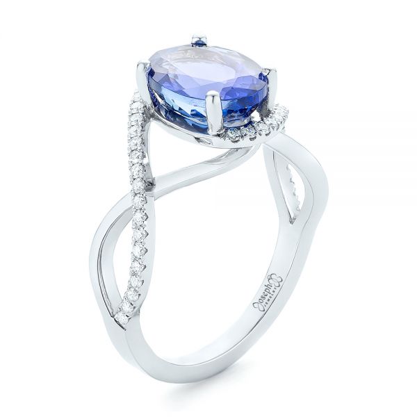 14k White Gold Custom Tanzanite And Diamond Fashion Ring - Three-Quarter View -  102909