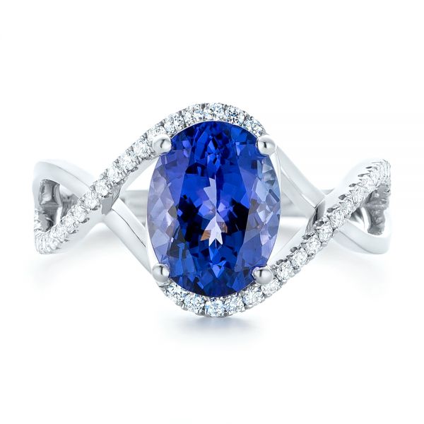 14k White Gold Custom Tanzanite And Diamond Fashion Ring - Top View -  102909