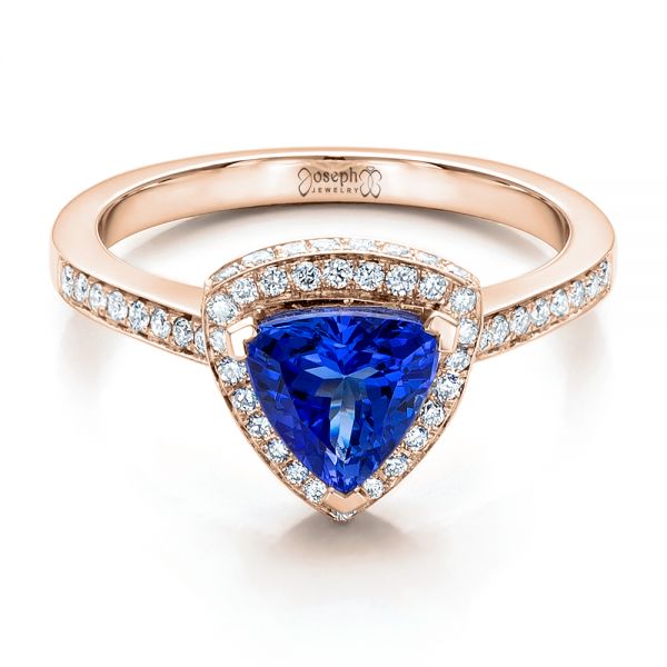 18k Rose Gold 18k Rose Gold Custom Tanzanite And Diamond Ring - Flat View -  100842