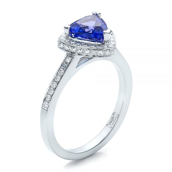 14k White Gold Custom Tanzanite And Diamond Ring - Three-Quarter View -  100842