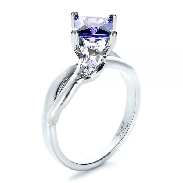 18k White Gold 18k White Gold Custom Tanzanite And Diamond Ring - Three-Quarter View -  1433