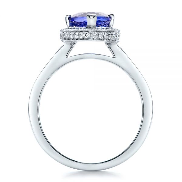 14k White Gold Custom Tanzanite And Diamond Ring - Front View -  100842