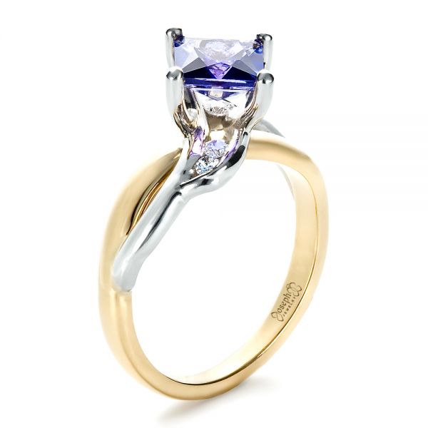 18k Yellow Gold Custom Tanzanite And Diamond Ring - Three-Quarter View -  1433