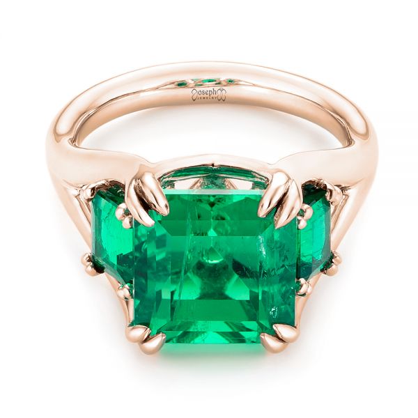 18k Rose Gold 18k Rose Gold Custom Three Stone Emerald Fashion Ring - Flat View -  102894
