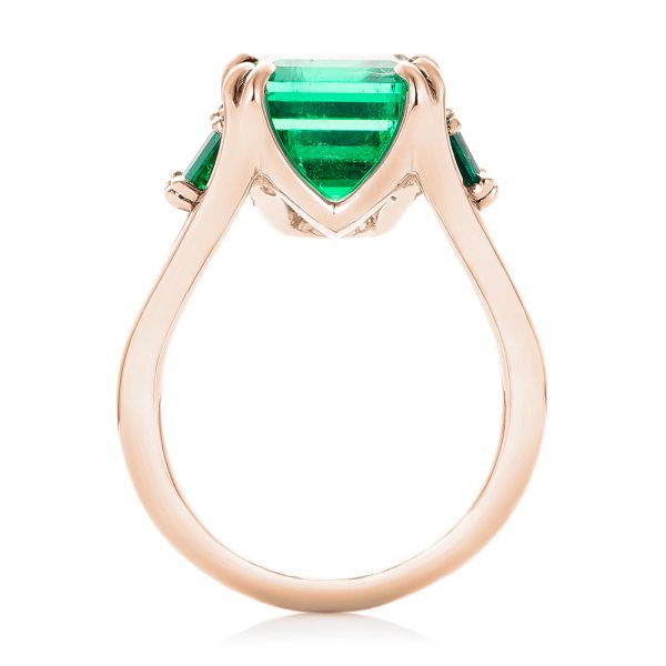 14k Rose Gold 14k Rose Gold Custom Three Stone Emerald Fashion Ring - Front View -  102894