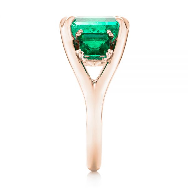 18k Rose Gold 18k Rose Gold Custom Three Stone Emerald Fashion Ring - Side View -  102894