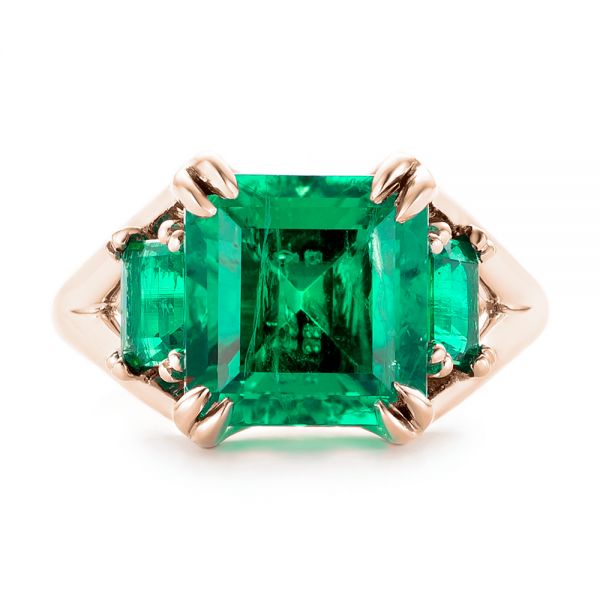 14k Rose Gold 14k Rose Gold Custom Three Stone Emerald Fashion Ring - Top View -  102894