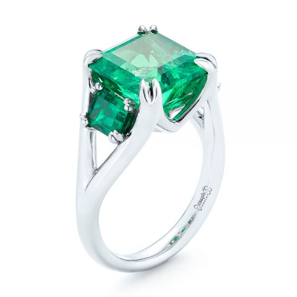 18k White Gold 18k White Gold Custom Three Stone Emerald Fashion Ring - Three-Quarter View -  102894