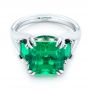  Platinum Custom Three Stone Emerald Fashion Ring - Flat View -  102894 - Thumbnail