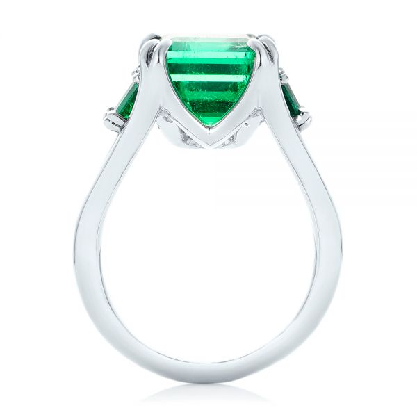 18k White Gold 18k White Gold Custom Three Stone Emerald Fashion Ring - Front View -  102894