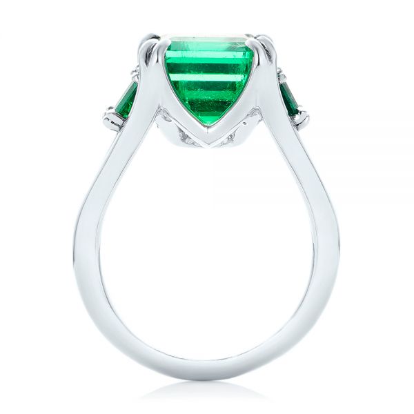 Platinum Custom Three Stone Emerald Fashion Ring - Front View - 102894