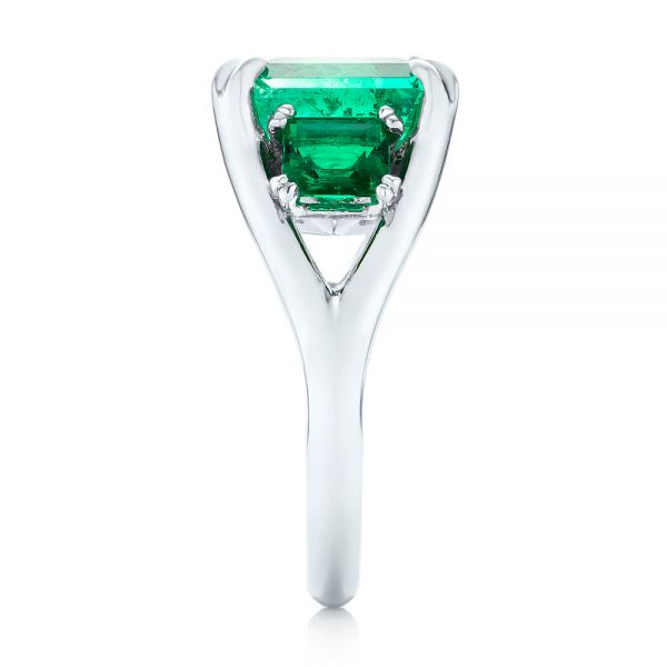 18k White Gold 18k White Gold Custom Three Stone Emerald Fashion Ring - Side View -  102894
