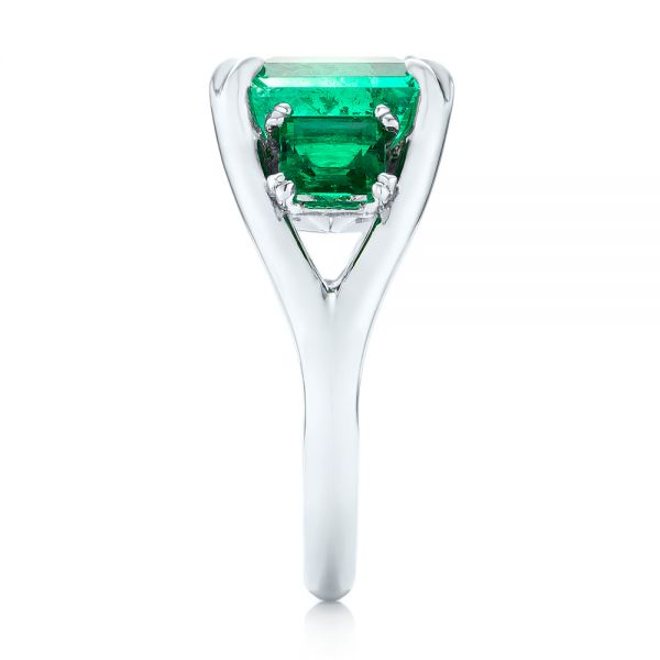 Platinum Custom Three Stone Emerald Fashion Ring - Side View - 102894