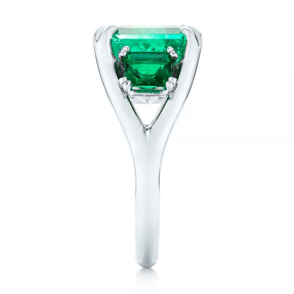 14k White Gold 14k White Gold Custom Three Stone Emerald Fashion Ring - Side View -  102894