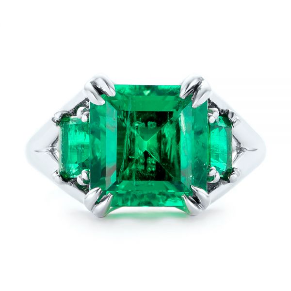 Platinum Custom Three Stone Emerald Fashion Ring - Top View - 102894