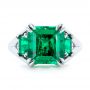 18k White Gold 18k White Gold Custom Three Stone Emerald Fashion Ring - Top View -  102894 - Thumbnail