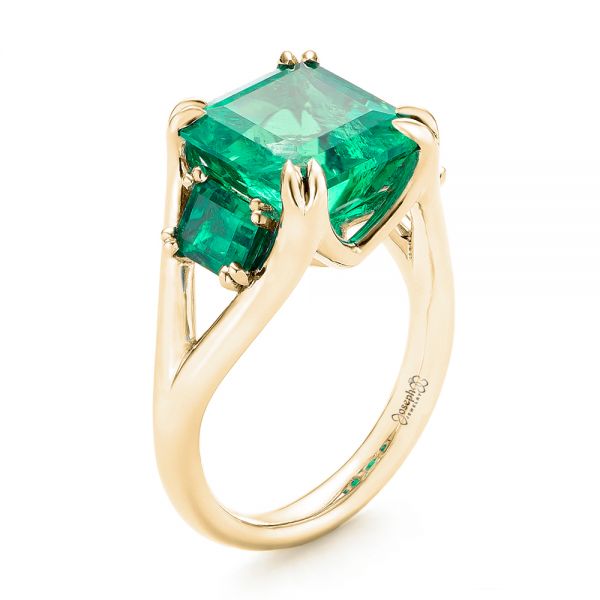 18k Yellow Gold 18k Yellow Gold Custom Three Stone Emerald Fashion Ring - Three-Quarter View -  102894