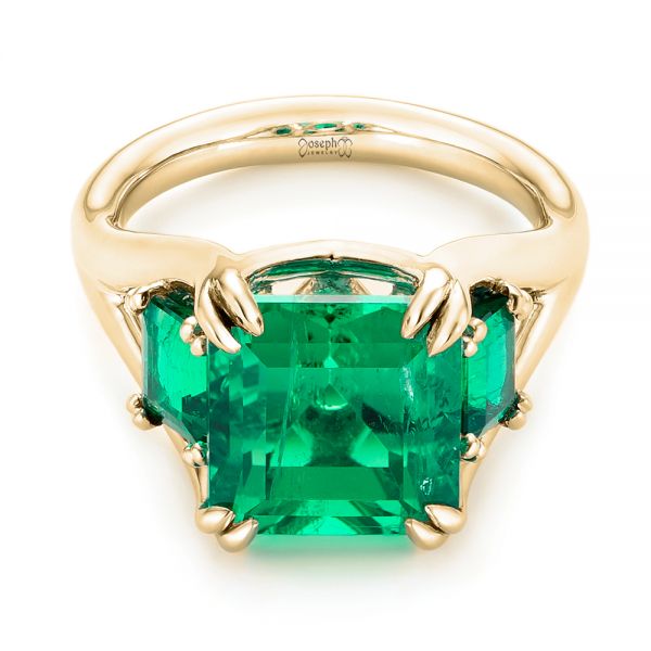 18k Yellow Gold 18k Yellow Gold Custom Three Stone Emerald Fashion Ring - Flat View -  102894
