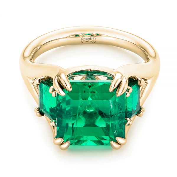18k Yellow Gold 18k Yellow Gold Custom Three Stone Emerald Fashion Ring - Flat View - 102894