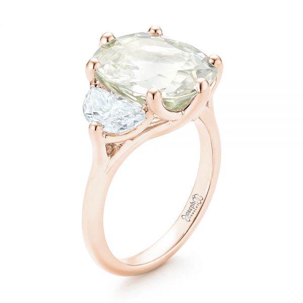 14k Rose Gold 14k Rose Gold Custom Three Stone White Sapphire And Diamond Fashion Ring - Three-Quarter View -  102877