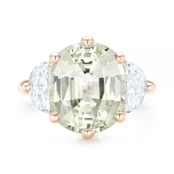 18k Rose Gold 18k Rose Gold Custom Three Stone White Sapphire And Diamond Fashion Ring - Top View -  102877