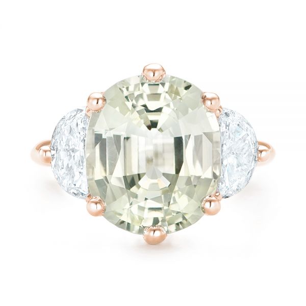 14k Rose Gold 14k Rose Gold Custom Three Stone White Sapphire And Diamond Fashion Ring - Top View - 102877
