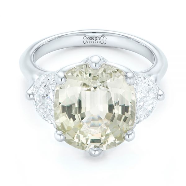  Platinum Custom Three Stone White Sapphire And Diamond Fashion Ring - Flat View -  102877