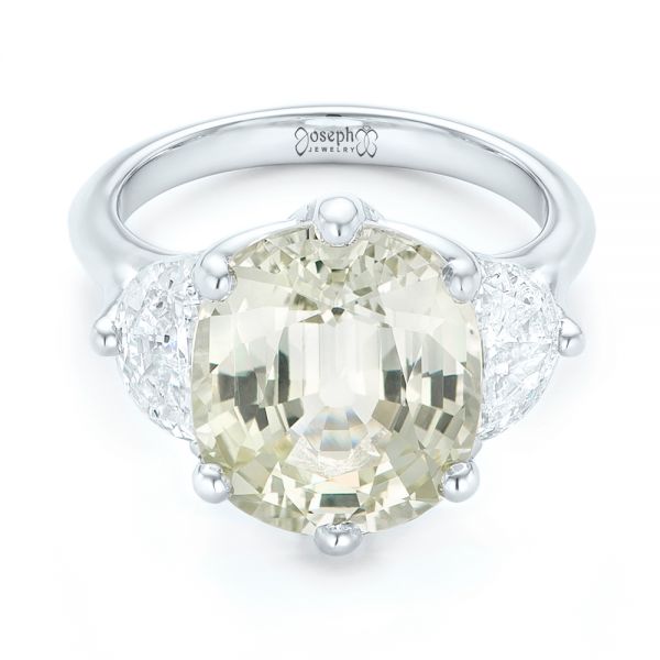 Platinum Custom Three Stone White Sapphire And Diamond Fashion Ring - Flat View - 102877