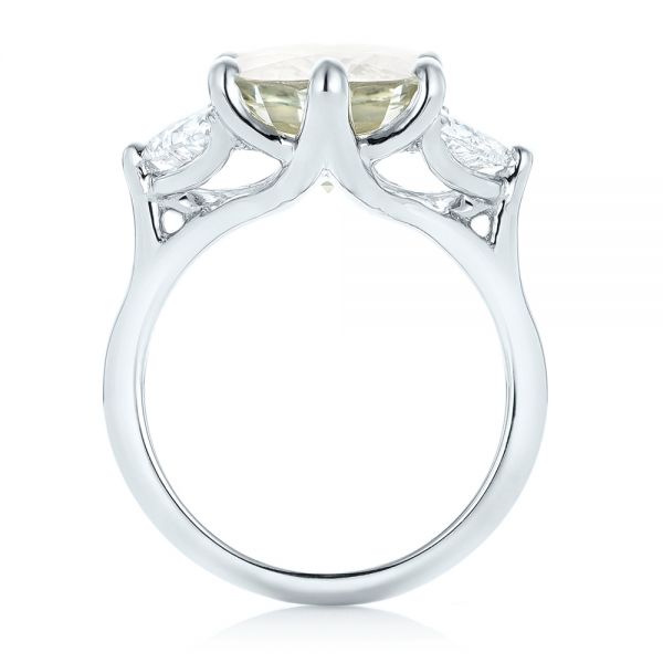  Platinum Custom Three Stone White Sapphire And Diamond Fashion Ring - Front View -  102877