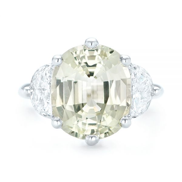Platinum Custom Three Stone White Sapphire And Diamond Fashion Ring - Top View - 102877