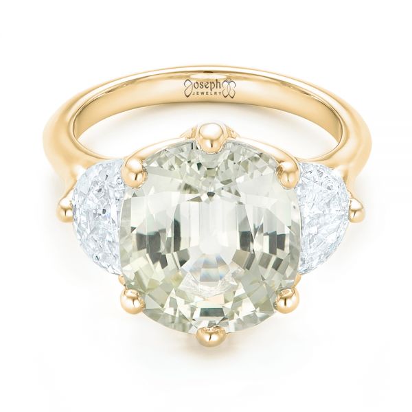 14k Yellow Gold 14k Yellow Gold Custom Three Stone White Sapphire And Diamond Fashion Ring - Flat View - 102877