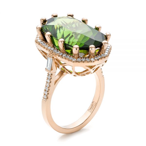 18k Rose Gold 18k Rose Gold Custom Tourmaline And Diamond Halo Fashion Ring - Three-Quarter View -  100869