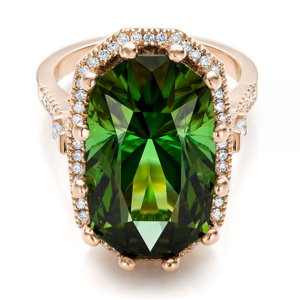 14k Rose Gold 14k Rose Gold Custom Tourmaline And Diamond Halo Fashion Ring - Flat View - 100869