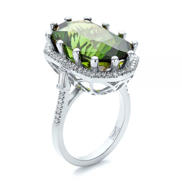 18k White Gold 18k White Gold Custom Tourmaline And Diamond Halo Fashion Ring - Three-Quarter View -  100869