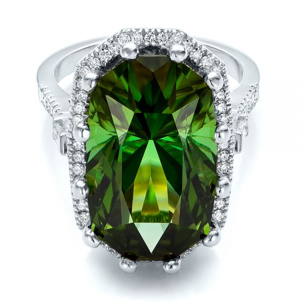 Platinum Platinum Custom Tourmaline And Diamond Halo Fashion Ring - Flat View - 100869
